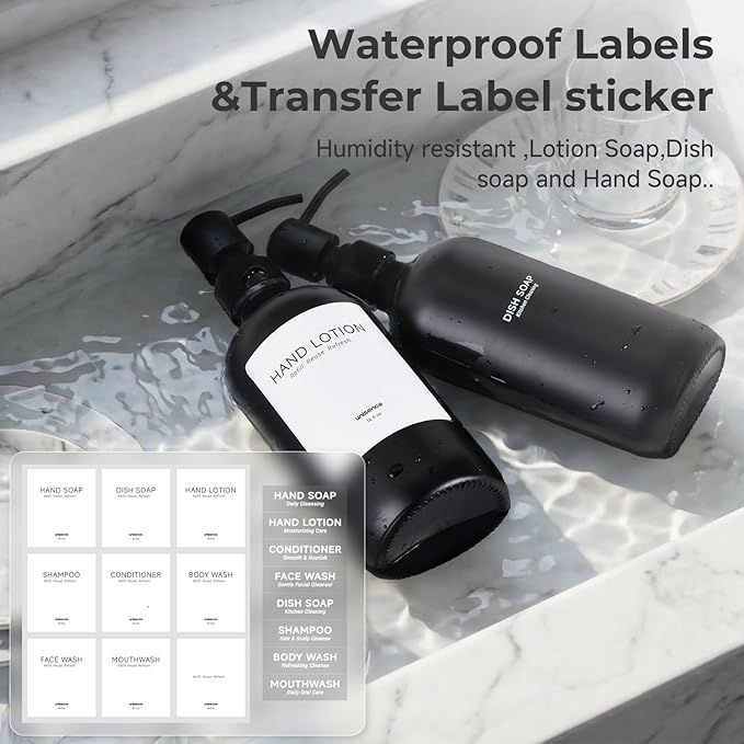 2 Packs Glass Soap Dispenser Set for Kitchen, Hand and Dish Soap Dispenser with Stainless Steel Pump & Resin Tray, Rental-Modern Refillable Countertop Soap Dispenser for Kitchen Hotels,Matte Black
