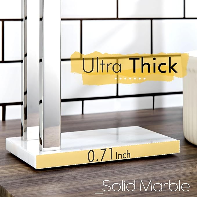 KOKOSIRI Hand Towel Bars Standing Towel Rack 2-Tier with Marble Base for Bathroom Vanity Countertop, Polished Stainless Steel 15.7'' Height THS0007-CH