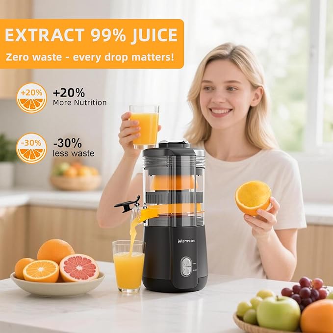 Electric Citrus Juicer, Hand-Free Citrus Juicer Machine with Cleaning Brush, High-Performance Automatic juice press for Lemon, Lime, Grapefruit, Pomegranate, Easy to clean
