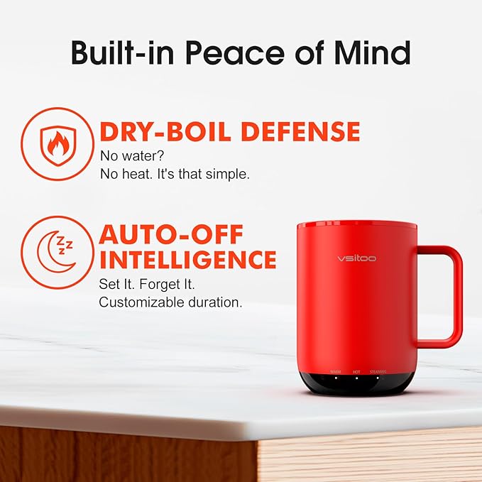Vsitoo S3 Plus 14oz Heated Coffee Mug - Temperature Control Smart Mug with Mug Warmer, Auto-Sensing AI Heats Drinks to 120-150°F Hands-Free.Ideal for Home/Office/Gifts，Red
