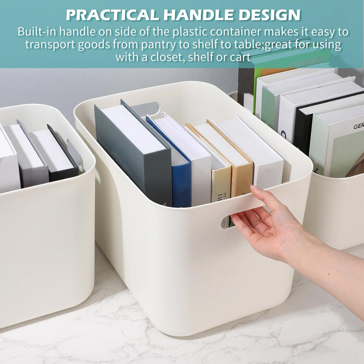 Zopeal Plastic Storage Bins 10 Pcs White Pantry Organizer Bins Small Baskets Storage Containers for Home Kitchen (14 x 10.5 x 9.5 Inch)
