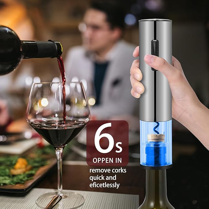VIDYSUFYR Electric Wine Bottle Opener Set- Silver, Automatic Wine Bottle Opener with Led Light, Rechargeable Corkscrew Kit with Aerator，Foil Cutter，Stoppers