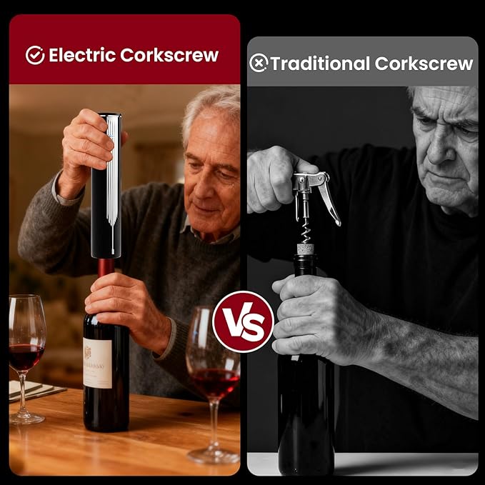 BLUBYEES Electric Wine Bottle Opener with Charging Base & Built-in Foil Cutter – Rechargeable Intelligent Touch-Activated Automatic Corkscrew – Luxury Christmas Wine Gifts for Women, Men, Seniors