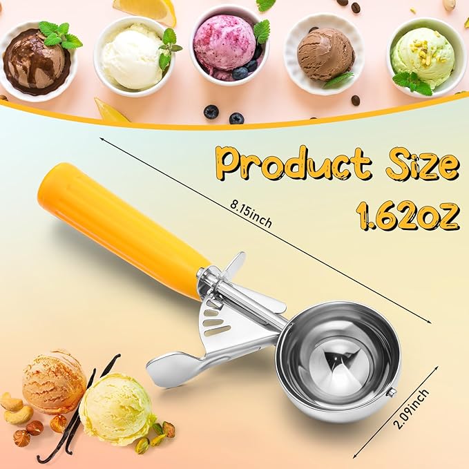 Reallnaive 4 Pcs Release Cookie Scoops Ice Cream Scooper with Trigger Release Portion Scoop Stainless Steel for Portion Control, Baking Food, Cookie Dough (1.6 oz,Yellow)