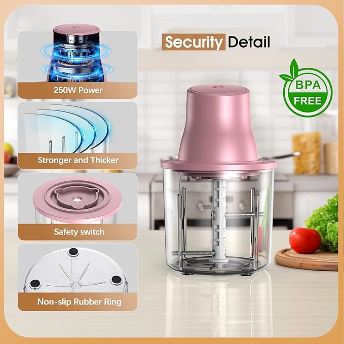 2-in-1 Electric Chicken Shredder & Food Chopper with 250W Copper Motor, 1.5L Bowl & Bi-Level Blades, 3 Second Chicken Breast Shredder Tool for Nuts, Meat, Onion, Garlic, Baby Food