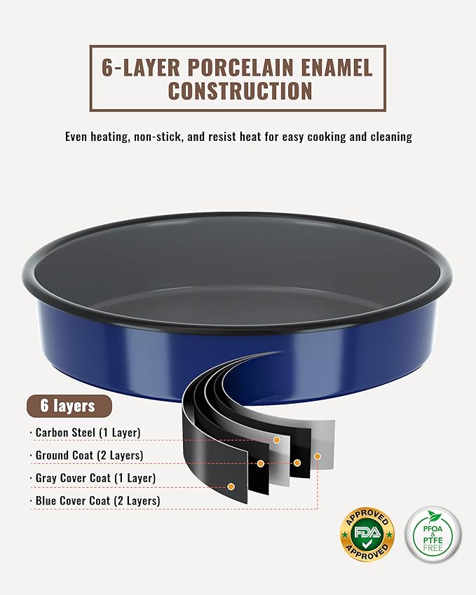 Enamel Roasting Pan Set Round Baking Dish 4-Pack 9/10/12/14 Inch Non Stick High Temperature Resistance Bakeware for Pizza & Salad, Oven Dishwasher Safe Mother Day Gift for Wife & Mom Cake Pan