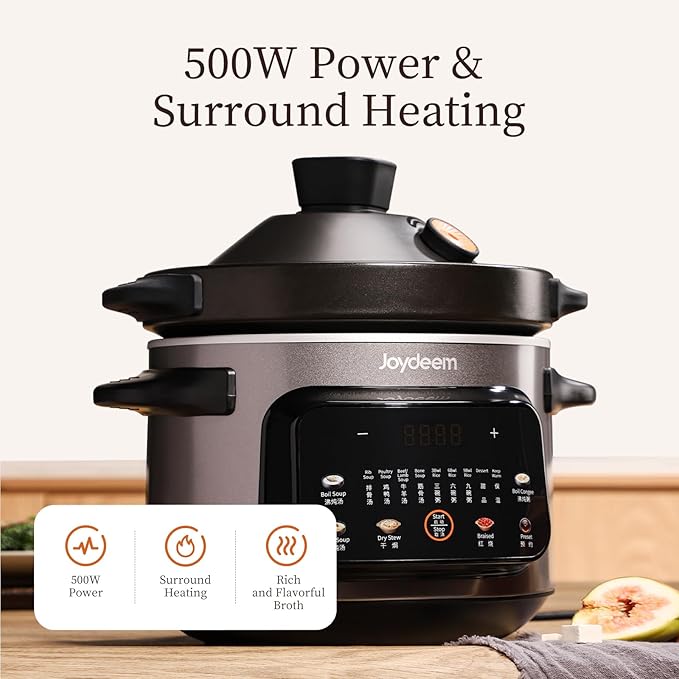 Joydeem 4 Quart Electric Stew Pot, 500W Multi-Functional Cooking Pot with Ceramic Inner, Soup, Porridge, Stew, Braise, with Auto Keep Warm & Timer DDG-A400