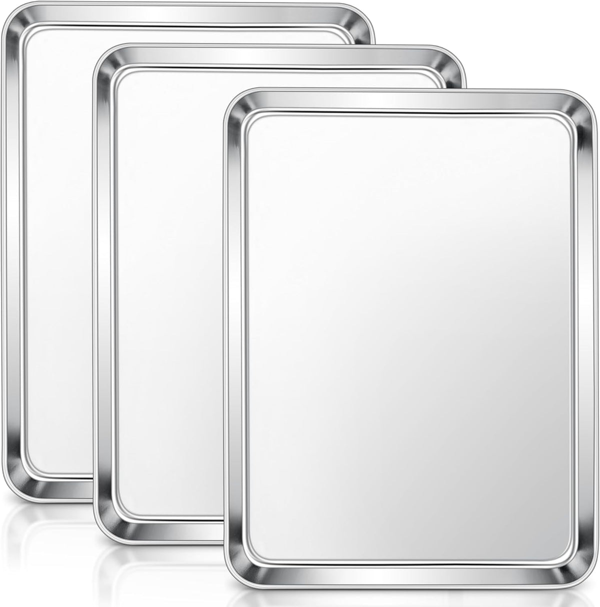 E-far Baking Sheets Set of 3, 16” x12” x 1” Stainless Steel Cookie Sheets Pans for Oven, Non-toxic Metal Trays for Baking Cake Cookie, Healthy & Rust Free, Mirror Finish & Dishwasher Safe