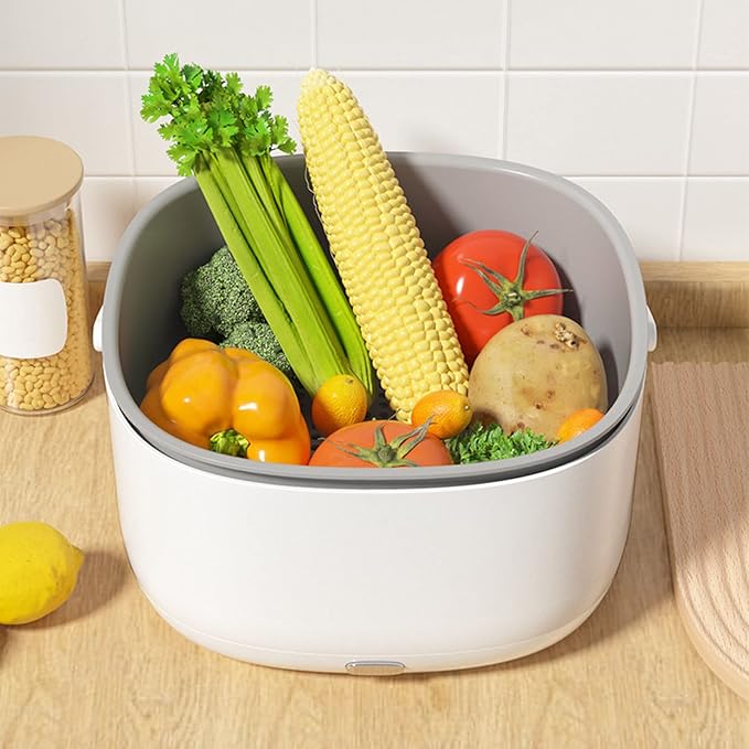 360 Degree Ultrasonic Fruit and Vegetable Washing Machine Cleaner for Home Kitchen - Food Purifier Device Removes Pesticides from Produce and Meats