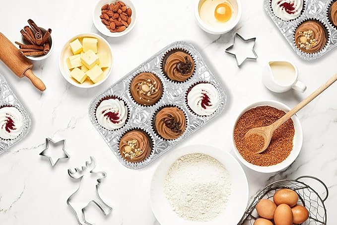 PARTY BARGAINS 6-Cup Aluminum Muffin Pans - 20 Pack, Standard Size Cupcake Pans, Disposable Muffin Tin for Baking (Max 240°C)