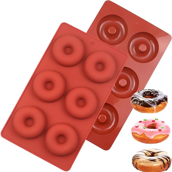 2pcs Silicone Donut Molds, Non-stick Donut Pan Resuable Silicone Baking Pans for Doughnut (Dia.-2.6in)