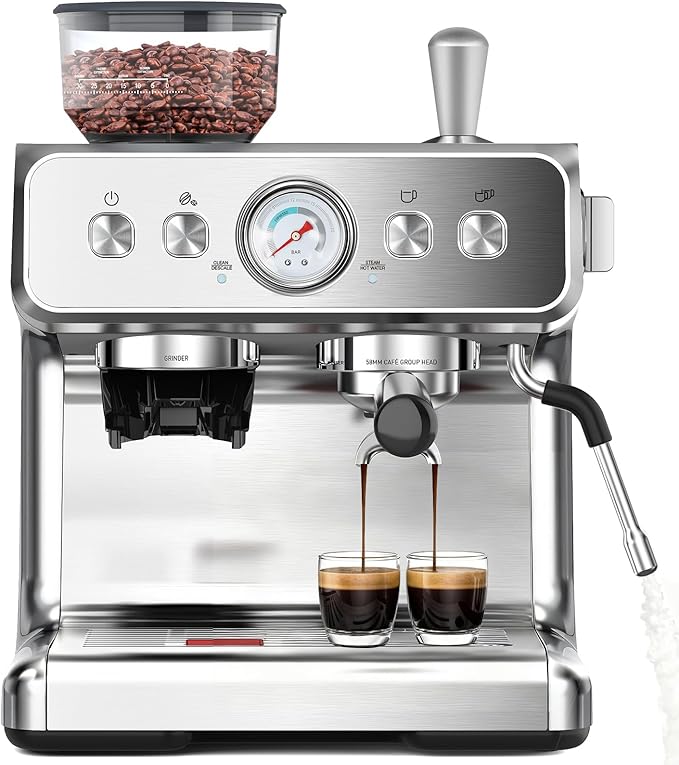 COWSAR 20 Bar Espresso Machine with Grinder & Milk Frother Steam Wand, 58mm Expresso Coffee machines, Commercial Stainless Steel Coffee Maker for Cappuccino and Latte, Perfect for Home Café-Pro