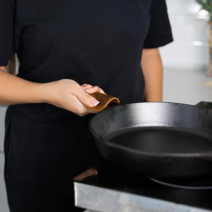 Outset Leather Cast Iron Pan Handle Cover, 5" x 2.25" Genuine Top Grain Pan Handle Sleeve