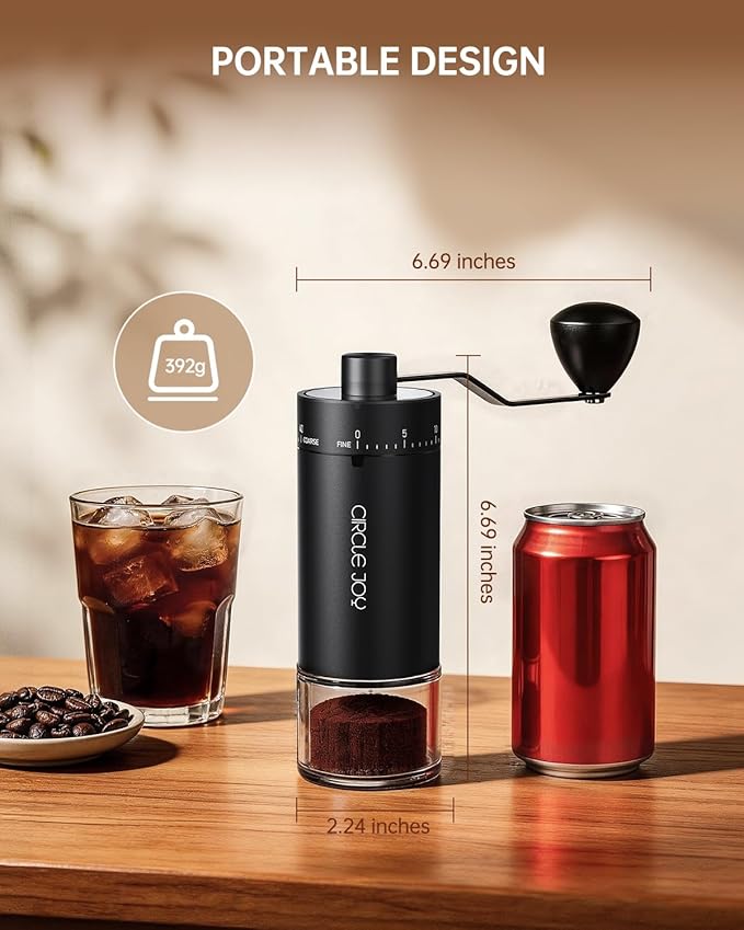 CIRCLE JOY Mini Manual Coffee Grinder with 40 External Adjustable Settings and Ceramic Conical Burr, Portable Stainless Steel Hand Coffee Grinder for Home and Travel