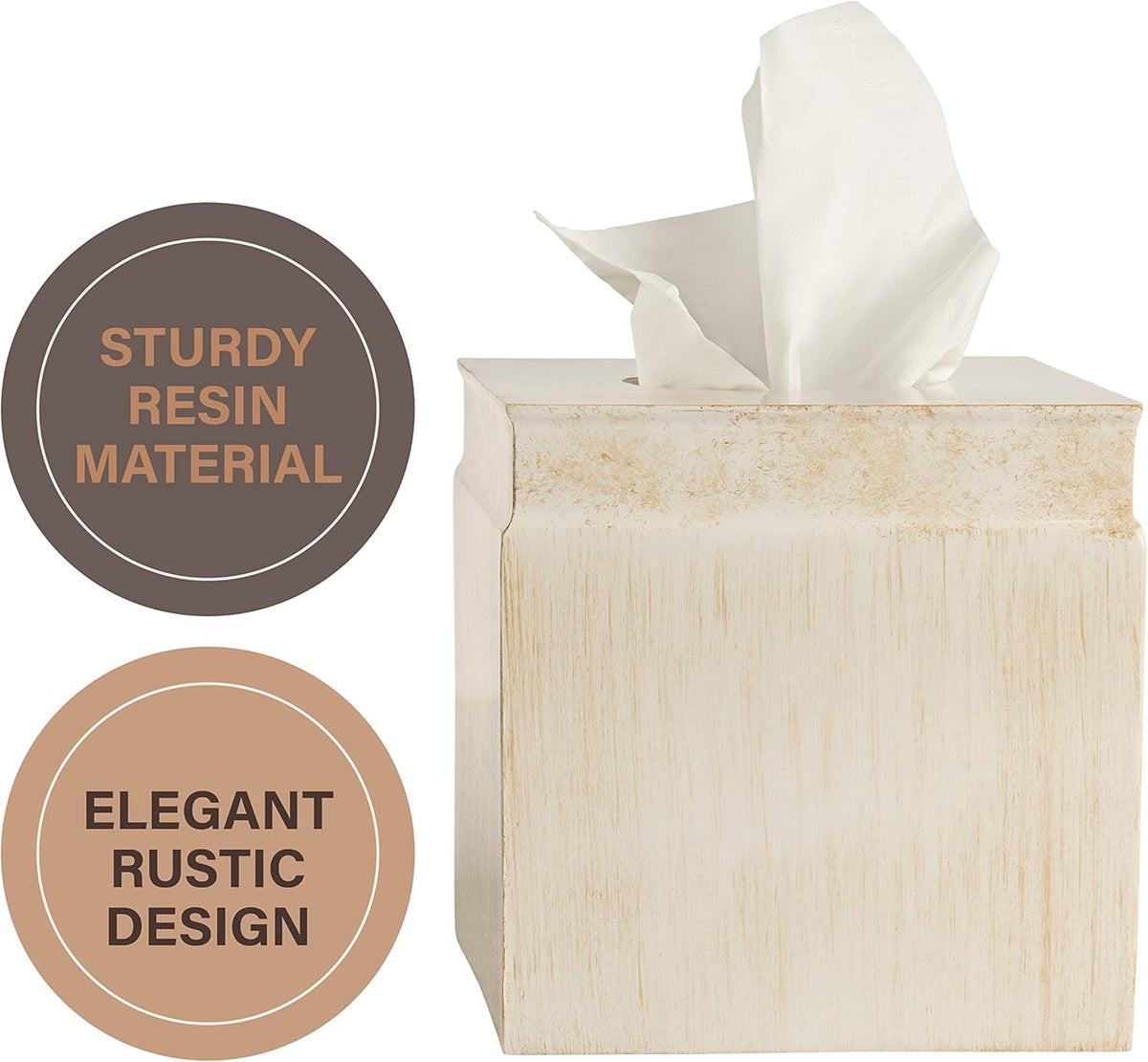 Creative Scents Rustic Luxe Tissue Box Cover Square – Beige Tissue Box Holder Square with Oval Opening for Easy Access - Tissue Holder with Modern Rustic Design Fits Any Farmhouse Bathroom Decor