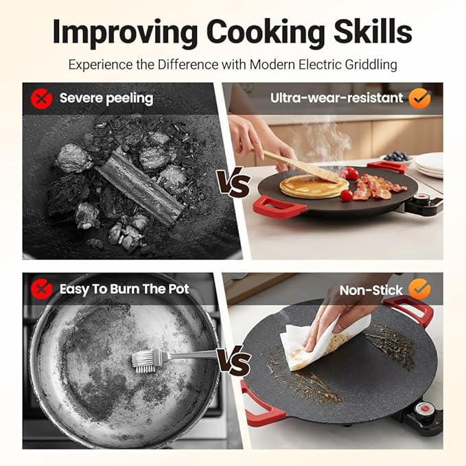 Non-Stick Electric Indoor Grill Pan, 2026 Upgraded Indoor Grills Electric Smokeless, Large Round Electric Griddle, Portable Electric KoreanBbq Grills, for Steaks, Pancakes, BBQ (16 inch)