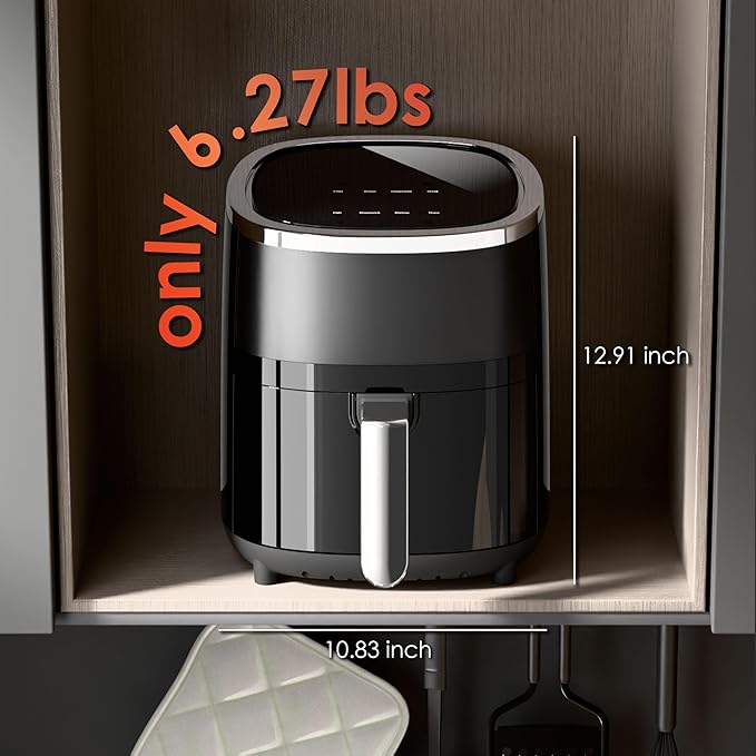 Compact Air Fryer, 9-in-1 with Smart Digital Color TouchScreen Air Fryers, View Window, Air Fry, Roast, Bake,Reheat, Dehydrate, 12 Presets,Dishwasher Safe Basket & Less Oil Nonstick,4.2QT