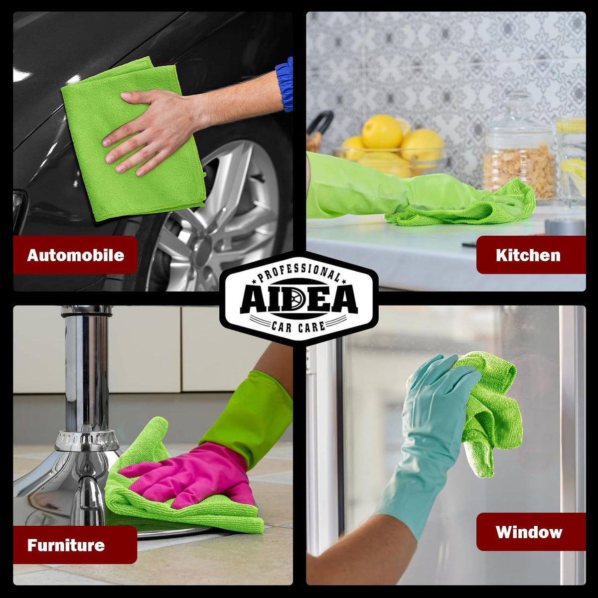 AIDEA Microfiber Cleaning Cloth, 20PK, Microfiber Towels for Cars, Premium All Purpose Car Cloths, Dusting Cloth Cleaning Rags, Absorbent Towels for SUVs, House, Kitchen, Window, 12"×12", Green