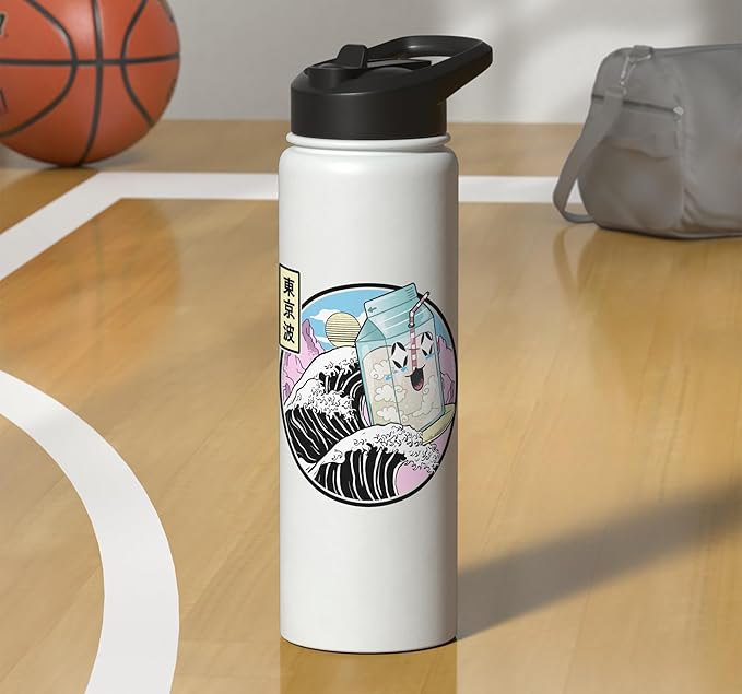 Surfing Milk Carton On Kanagawa Wave Vaporwave Kawaii Anime Stainless Steel Insulated Water Bottle