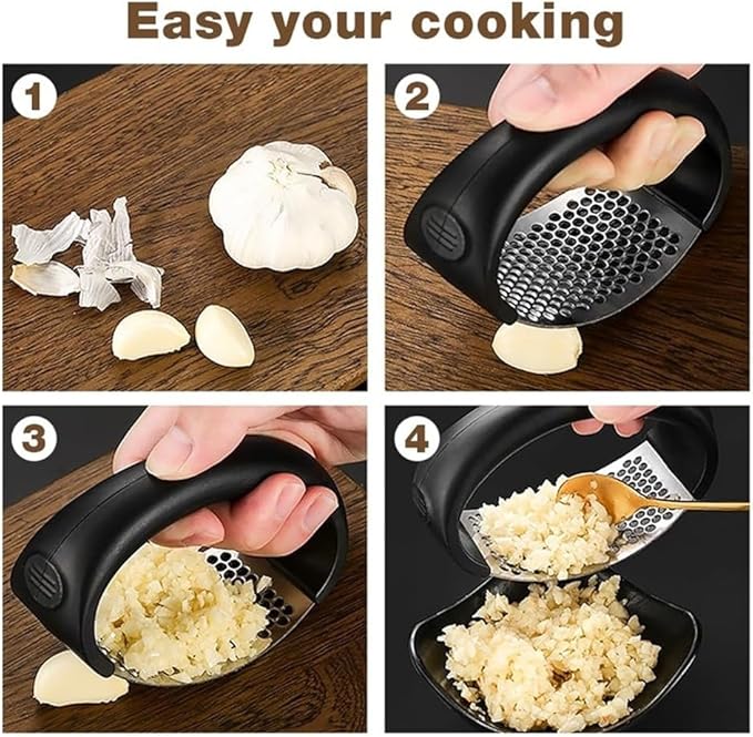 Premium Stainless Steel Garlic Press - Ergonomic Manual Crusher for Fast Garlic Slicing, Dishwasher Safe, Compact Size, Ideal for Home & Travel (3)