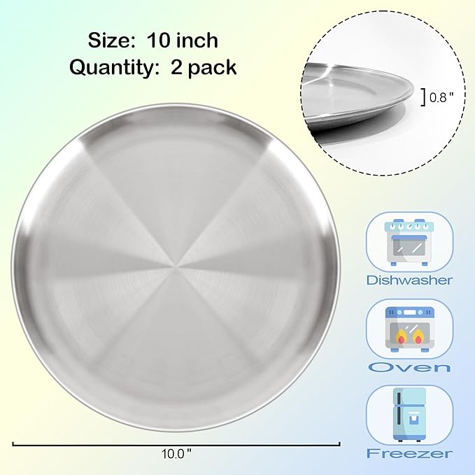 AWTBDP Pizza Pan 10 Inch Set of 2 for Oven, Non-Stick Stainless Steel Pizza Steel, Durable Non-Toxic Round Pizza Pans for Cookie Pizza Pie Cake, Dishwasher Safe & Easy Clean