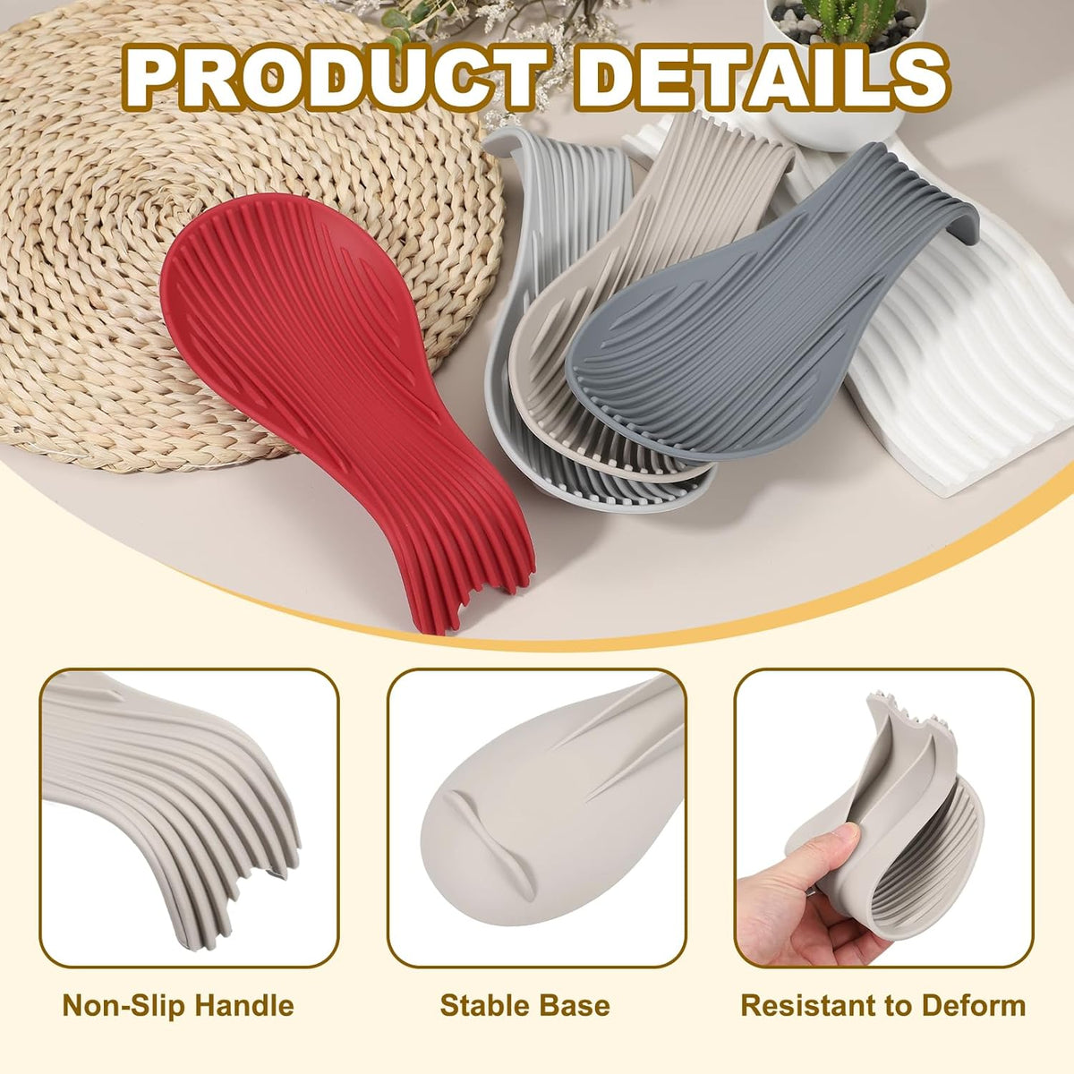 uxcell 1 Set Silicone Spoon Rest for Stove Top, Silicone Spoon Holder for Cooking Spatula, Ladle, Brush Khaki/Dark Blue