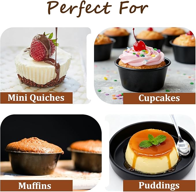 8PCS Nonstick Muffin Pans Carbon Steel Pudding Cups, Individual Cupcake Popove Pans for Baking Muffins, Cheese Pudding, Egg Tarts