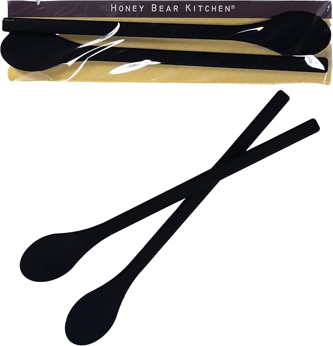 Honey Bear Kitchen Silicone Cocktail Stirs for Tall Drinkware, Set of 2 (Black Bear Black)