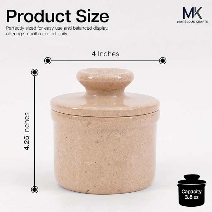 Marble Butter Keeper with Lid Verona 4.25 Inch, Handmade French Butter Crock For Counter With Water for Soft Butter Storage, Butter Dish for Kitchen Countertop, Butter Bell, Mothers Day Kitchen Gift