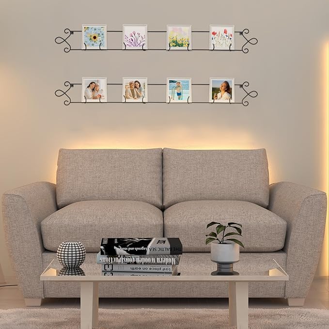 2 Pcs Horizontal Plate Rack Black Large Plate Hangers for the Wall Metal Decorative with 4 Non Adjustable Brackets for Collectible Plates Dishes Plaques