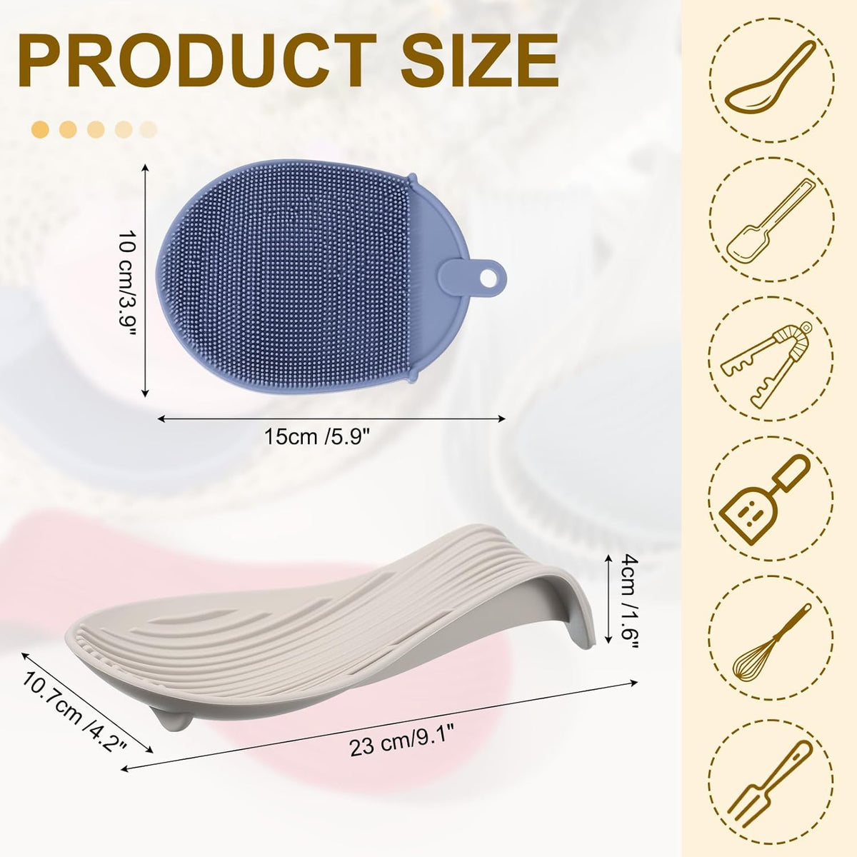 uxcell 1 Set Silicone Spoon Rest for Stove Top, Silicone Spoon Holder for Cooking Spatula, Ladle, Brush Khaki/Dark Blue
