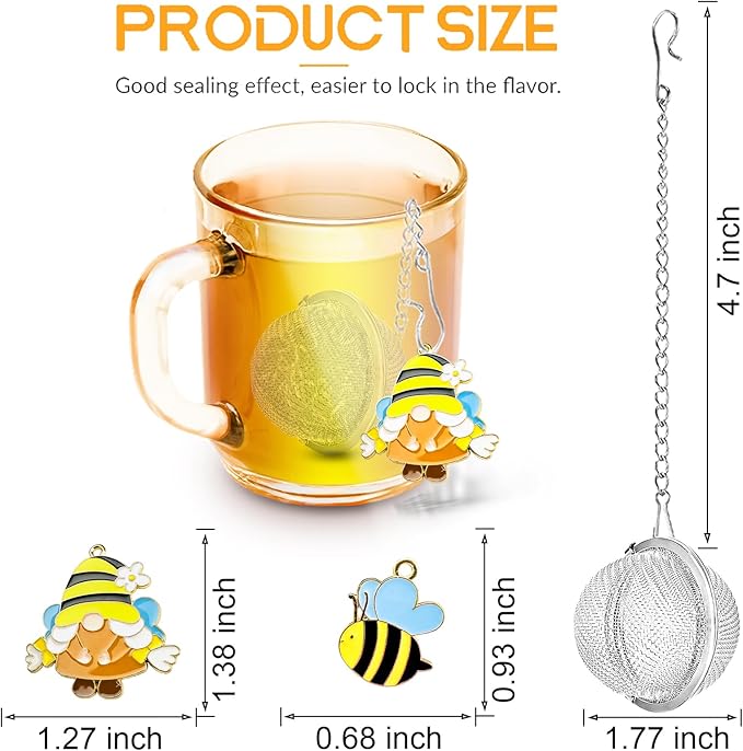 TeaSanavie 2 Pack Tea Infuser for Loose Leaf Tea with Gnome & Honey Bee Charms - 304 Stainless Steel Tea Steeper, Nature Themed Tea Gift