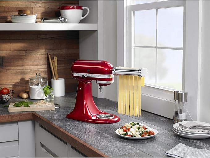 KitchenAid® 7 Quart Bowl-Lift Stand Mixer, Cast Iron Black & KSMPDX Pasta Deluxe Set Stand Mixer Attachment, 5 Piece, Stainless Steel
