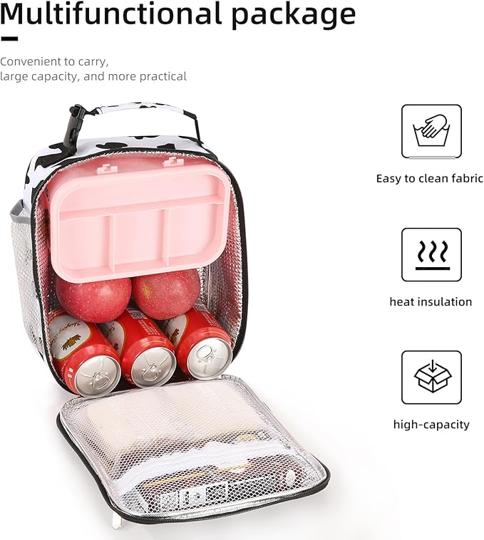 Lovoeo Lunch box Lunch bag for men women Insulated Lunchbox Lunch bags for Work Picnic Travel (Cow)