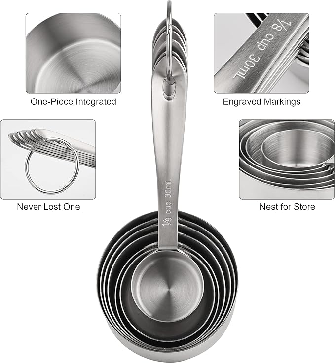 Measuring Cups and Spoons Set, Stainless Steel Measuring Cups and Spoons Set 18: 7 Kitchen Measure Cups, 9 Baking Spice Measure Spoons, US&Metric Measuring Tools for Cooking