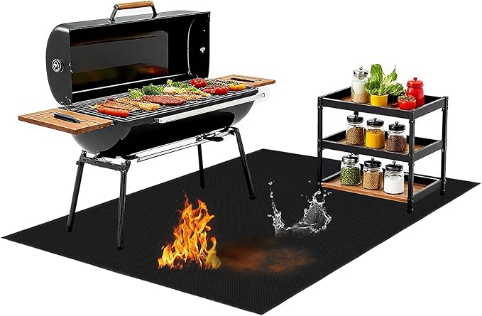 LETITIN Large 70x48 Inch Under Grill Mat for Outdoor Grill & Fire Pit - Fireproof Deck Protector Pad for Wood, Patio, Lawn - Oil-Proof Rubber Mat for Blackstone