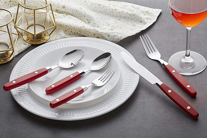 ANNOVA Silverware Set, Retro/Rivet Colorful Stainless Steel Tableware Kitchen Flatware Set Utensils, Includes Dinner Knives, Forks, Spoons, Salad Forks & Dessert Spoons (Red, 20 Pieces)