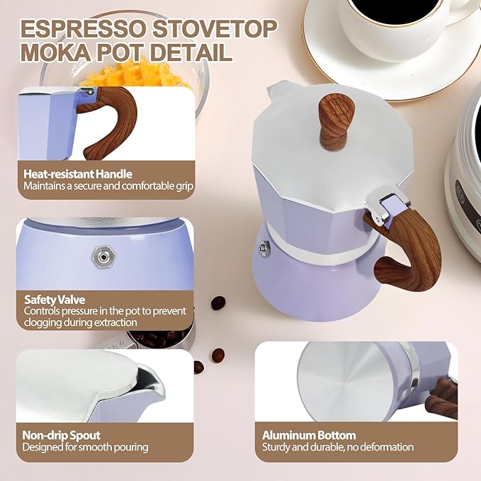 Aluminum 9 Cup 450ml Moka Pot Express Coffee Maker Stovetop Espresso Colorful Coffeemaker Italian Classic Style Brewing Greca Cafe Mocha Machine for Cafeteras Lover Camping Travel and Home Use 15oz