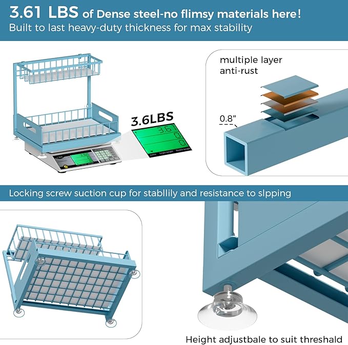 Saydear Under Sink Organizer Storage 2-Tier Premium Metal Pull-Out Kitchen Cabinet Organizer with Sliding Drawer, Height Adjustable, Heavy Duty for Kitchen & Bathroom Organizers 1 Pack Teal