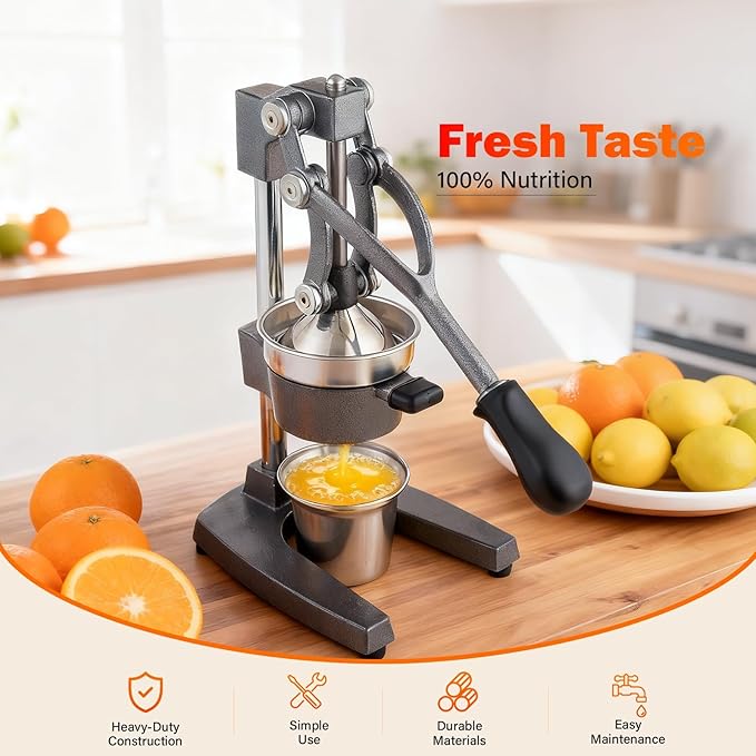 Manual Cast Iron Juicer, Commercial Lemon Squeezer, Professional Citrus Juicer, Ideal for Extracting Juice From Lemons, Oranges, and Grapefruits. Easy to Clean. (Gray)