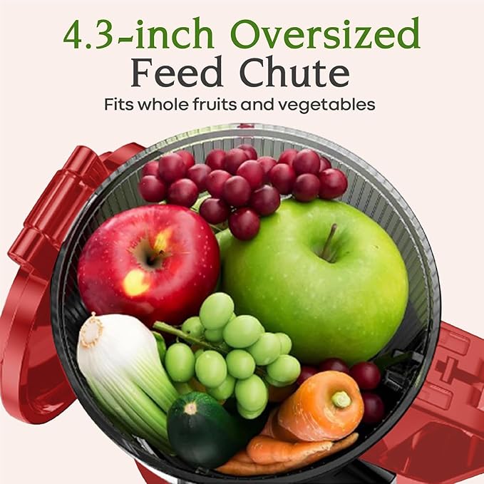 Anybear Cold Press Juicer 200W Masticating Slow Juicer 4.3" Large Feed Chute Fit Whole Fruits Vegetables | Upgraded Auger | Tritan Material | BPA Free | Juice Recipes (Red)