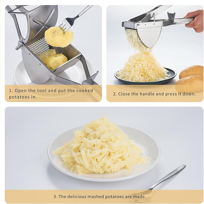 Potato Ricer Good Grip, Potato Masher Stainless Steel Professional Masher Kitchen Tool Fruit Press Baby Food Masher