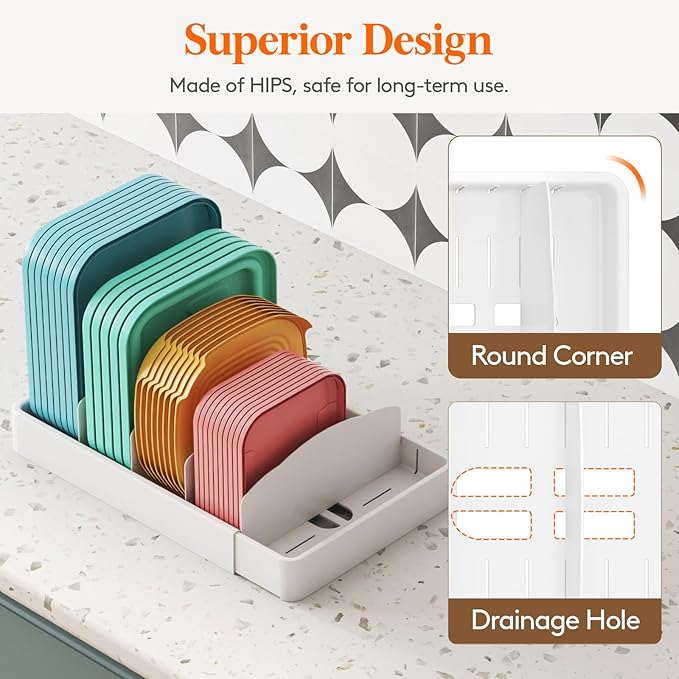 Lifewit Kitchen Cabinet Organizer for Food Contanier Lid, Expandable Lid Holder with 8 Adjustable Dividers & 9 Sections for Pantry Organizers and Storage, Home Organization, Extra Large, 13"-24"