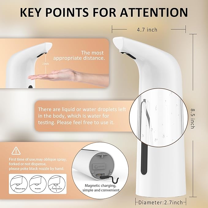 Automatic Soap Dispenser Touchless,400ML Hand & Dish Countertop Electric Liquid Rechargeable Dispenser with Sensor,Modern 4 Gear Adjustable Waterproof Kitchen Auto Soap Pump（White）