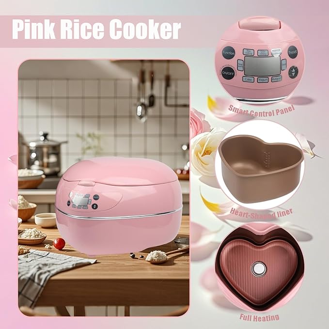 Pink Rice Cooker, Smart Rice Cooker 8 Cup With Delay Preset Timer And Auto Thermostat, Gifts Keep Warm For Brown Rice, Yogurt, Cake, Tomato Soup