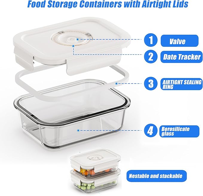Vacuum Sealer & Food Storage Container for Food, Vacuum Sealer Machine+ 6 Glass Food Storage Containers +10 Food Saver Sealer Bags | Keep Food Fresh Longer,Ideal for Meal Prep, Marinating