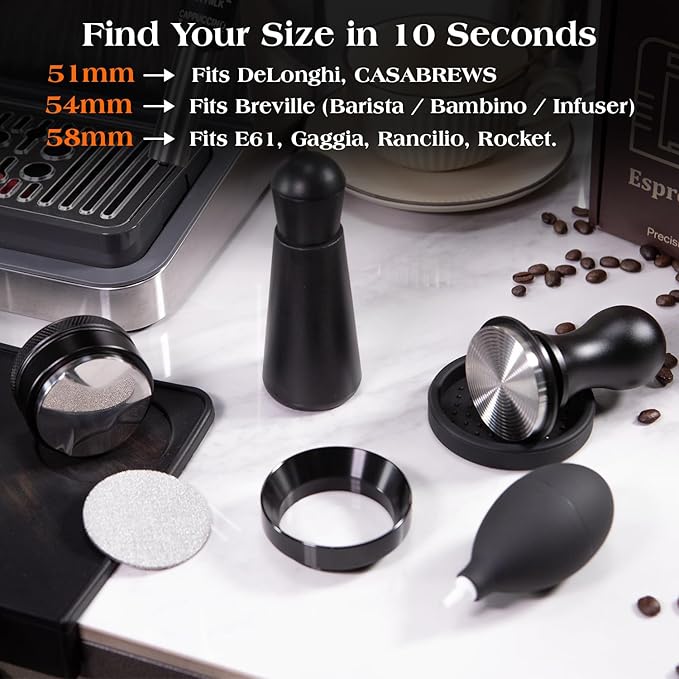 7 PCS Espresso Accessories Kit: 51mm Espresso Tamper, Coffee Distributor, WDT Tool, Dosing Funnel and Puck Screen, Espresso Tool Set Fits Delonghi, CASABREWS 51mm Machines and Portafilters