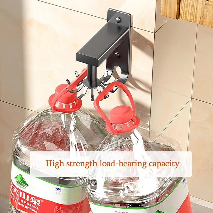 Kitchen Utensils Holder Practical Rotary Tool Hook Holder Wall Mounted Cooking Utensil Rack 10 Rotatable 2 Heavy Duty Hooks Self Adhesive (Black)