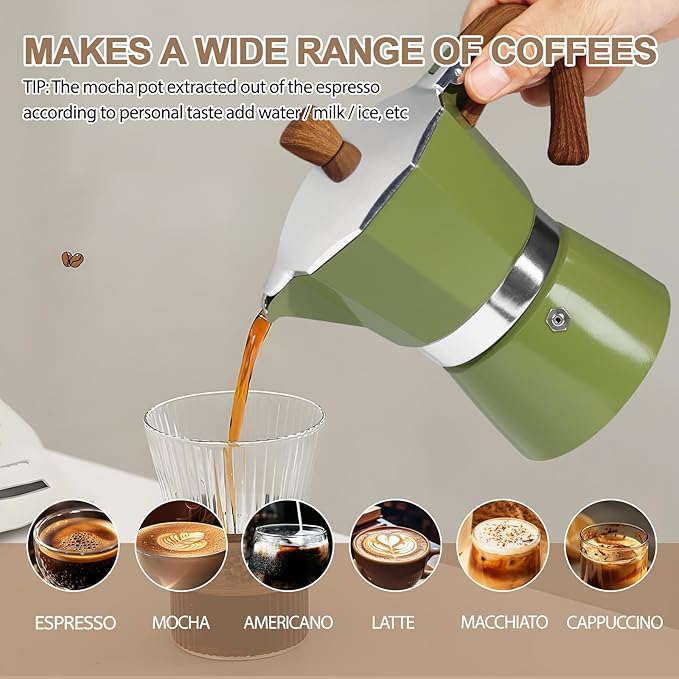 Aluminum 9 Cup 450ml Moka Pot Express Coffee Maker Stovetop Espresso Colorful Coffeemaker Italian Classic Style Brewing Greca Cafe Mocha Machine for Cafeteras Lover Camping Travel and Home Use 15oz