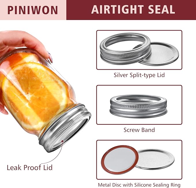 PINIWON Mason Jars 16 oz with Airtight Lids and Bands, 15 Pack Regular Mouth Canning Jars, Clear Glass Pint Jars for Canning, Pickling, Food Storage, DIY Projects, 24 Labels, Brush & String Included